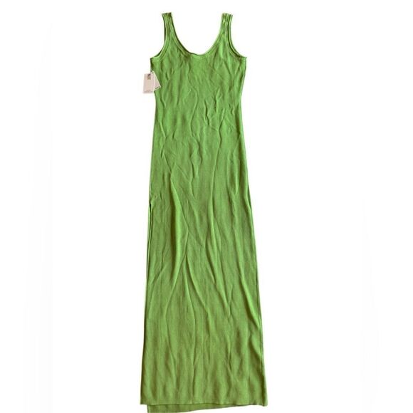 NWT Good American Women's Lime Green Rib Knit Bodycon Maxi Dress Flaw Size Large - Picture 5 of 10